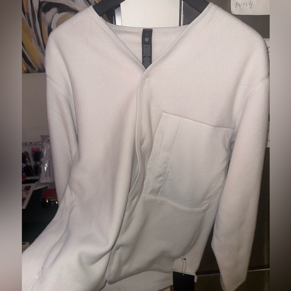 NWT Mens Large Lululemon Fleece Snap-Front Cardigan- Light Vapor - Picture 4 of 4